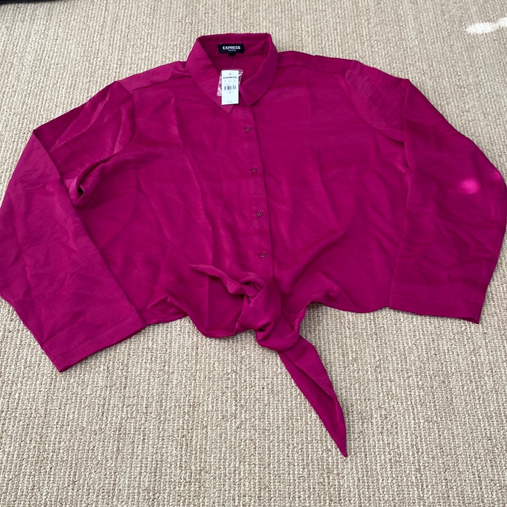 Satin Tie Front Portofino Shirt